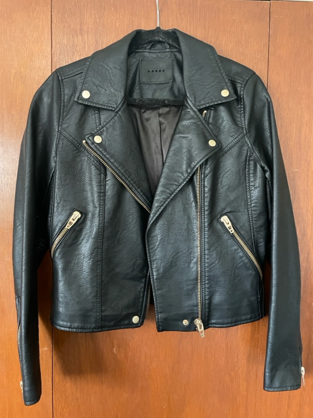Blank NYC Black Faux Leather Moto Jacket with Gold Hardware